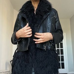 French Connection faux fur layered leatherette jacket